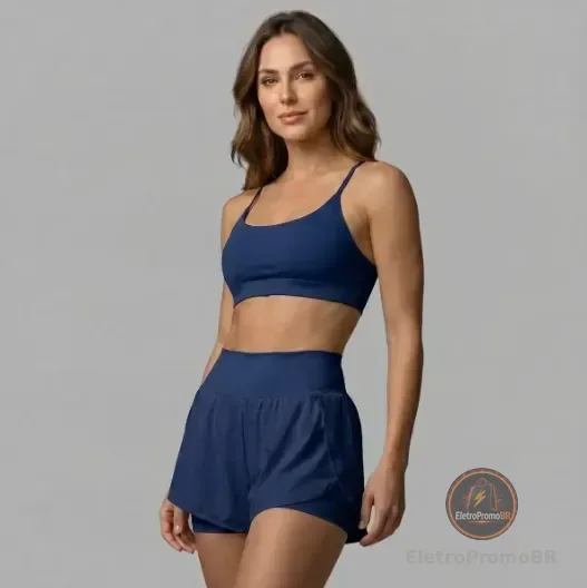 Conjunto Fitness Top E Short Suplex Feminino Academia Azul-marinho Gg