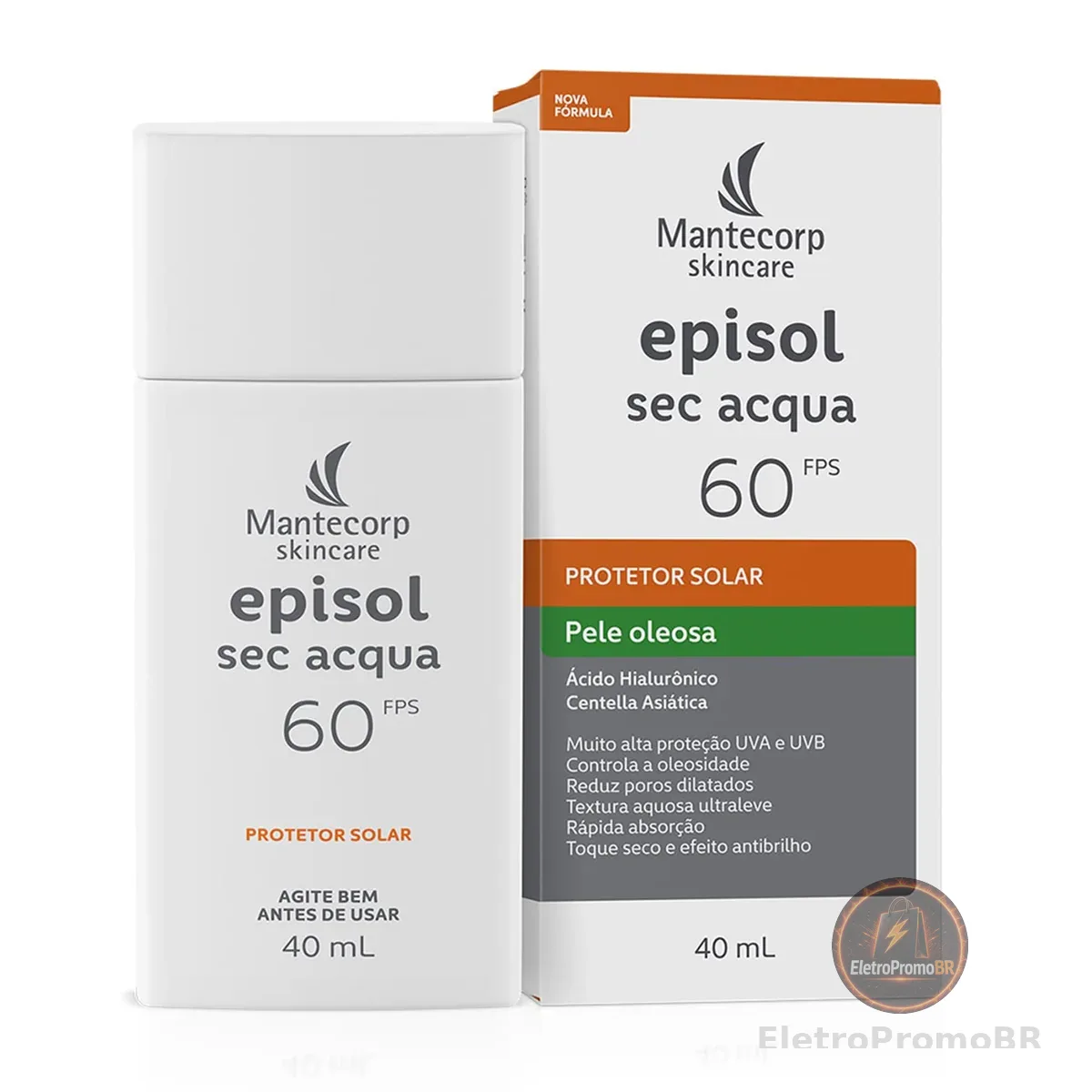 Mantecorp - Protetor Solar Episol Sec Acqua FPS 60 - Base Aquosa Ultraleve - Proteção e Controle da Oleosidade - 40ml