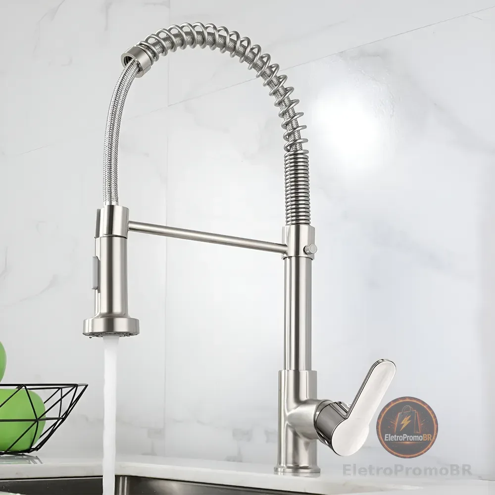 Torneira Cozinha Gourmet Bancada Flexível Monocomando Pia Prateado B22-silvery