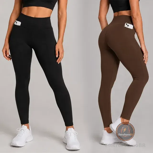 Kit 2 Calças Legging Feminina Grossa Cintura Alta Com Bolso