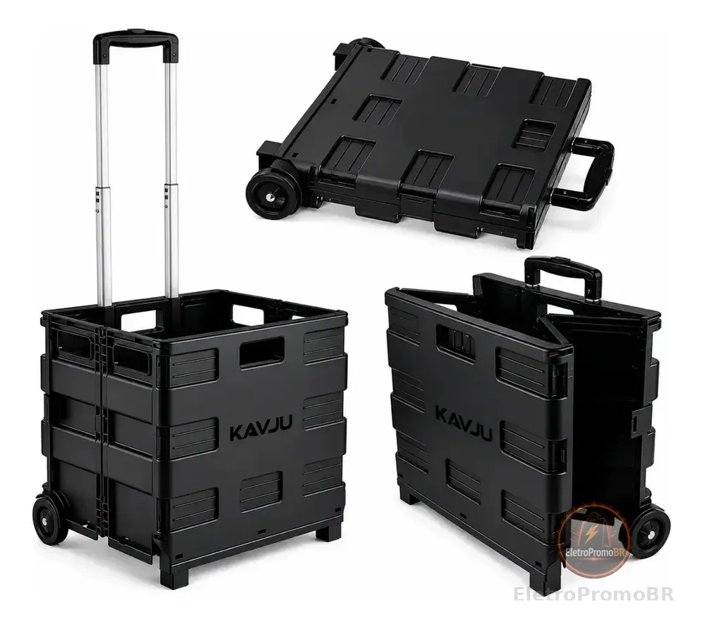 Carrinho Dobrável KAVJU 45L Preto P/ Feiras e Ferramentas KVJ-CF