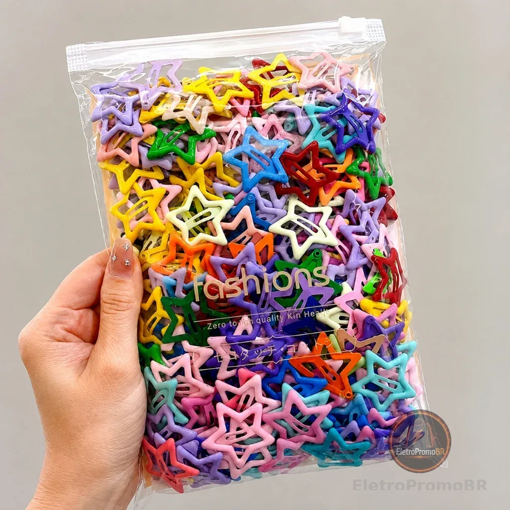 Kit Presilhas de Cabelo Estrela Coloridas Cores Sortidas 10 20 50 100 Unidades