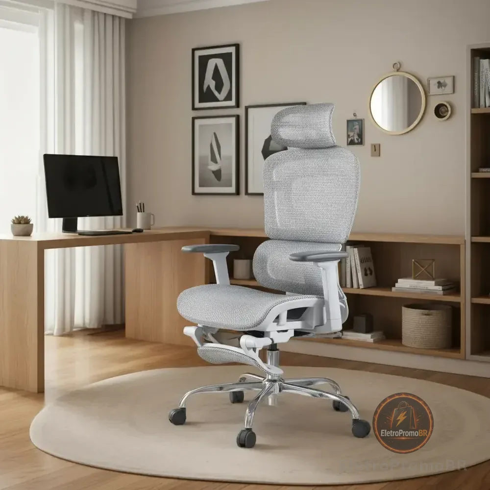Cadeira De Escritório Ergonômica Mônaco WT07 Luvinco Malha Respirável Com Suporte Lombar Adaptável Apoio Para Pés Retrátil Encosto Ajustável Seis Posições Cor Cinza Suporta 200kg