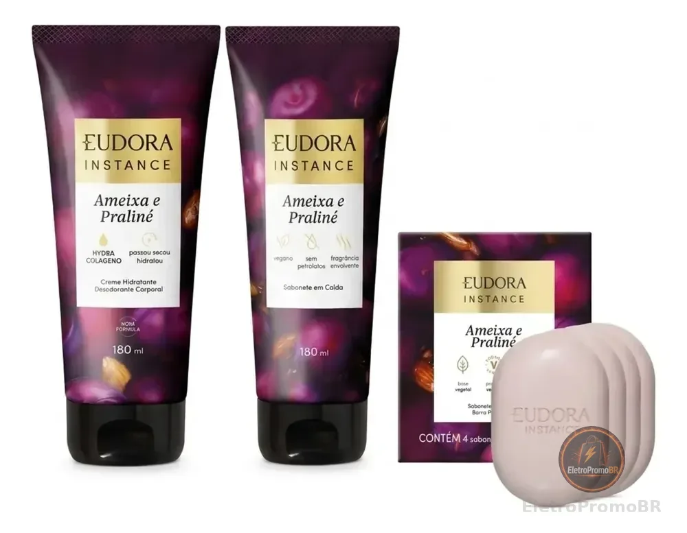 Combo Instance Ameixa E Praliné: Sabonete Em Barra 4x80g + S