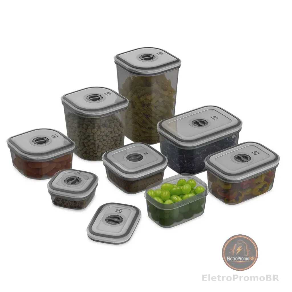 Potes Herméticos Electrolux de Plástico Cinza Escuro Retangular com 8 Unidades