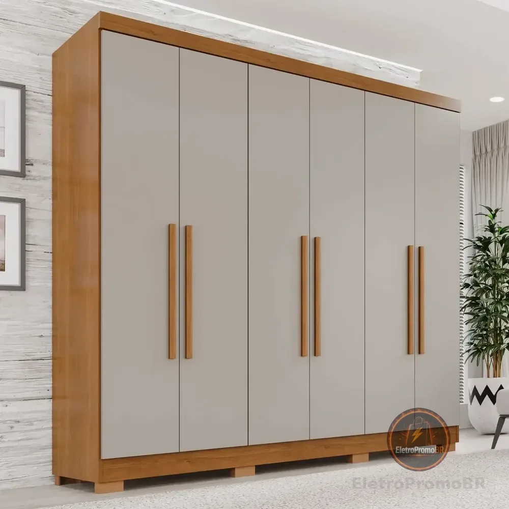 Guarda-roupa Casal 6 Portas 2 Gavetas França Espresso Móveis cor cinamomo off-white