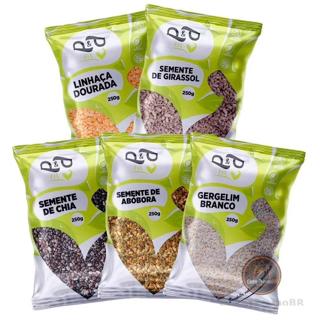 Combo Semente Chia Girassol Linhaça Abobora e Gergelim - P&P