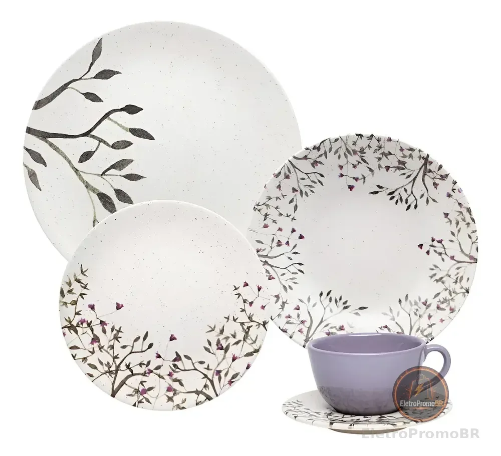 Aparelho De Jantar E Chá 20 Pçs Oxford Unni Lilac Cor Branco
