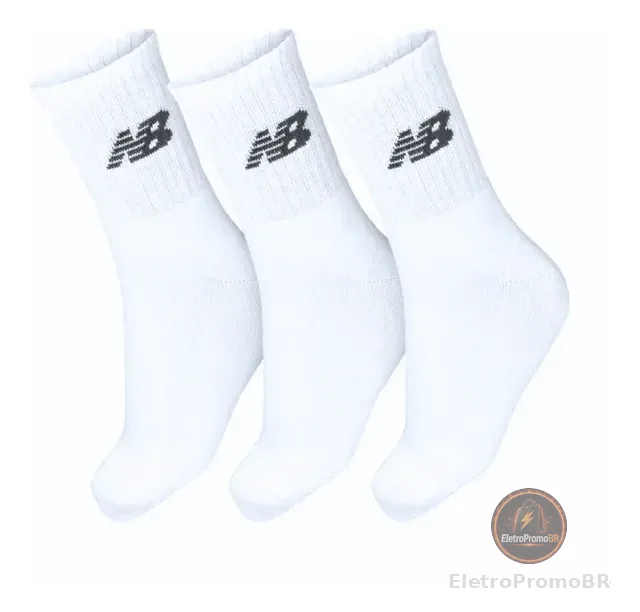 Kit 3 Meias De Algodão New Balance Cano Longo Confortável
