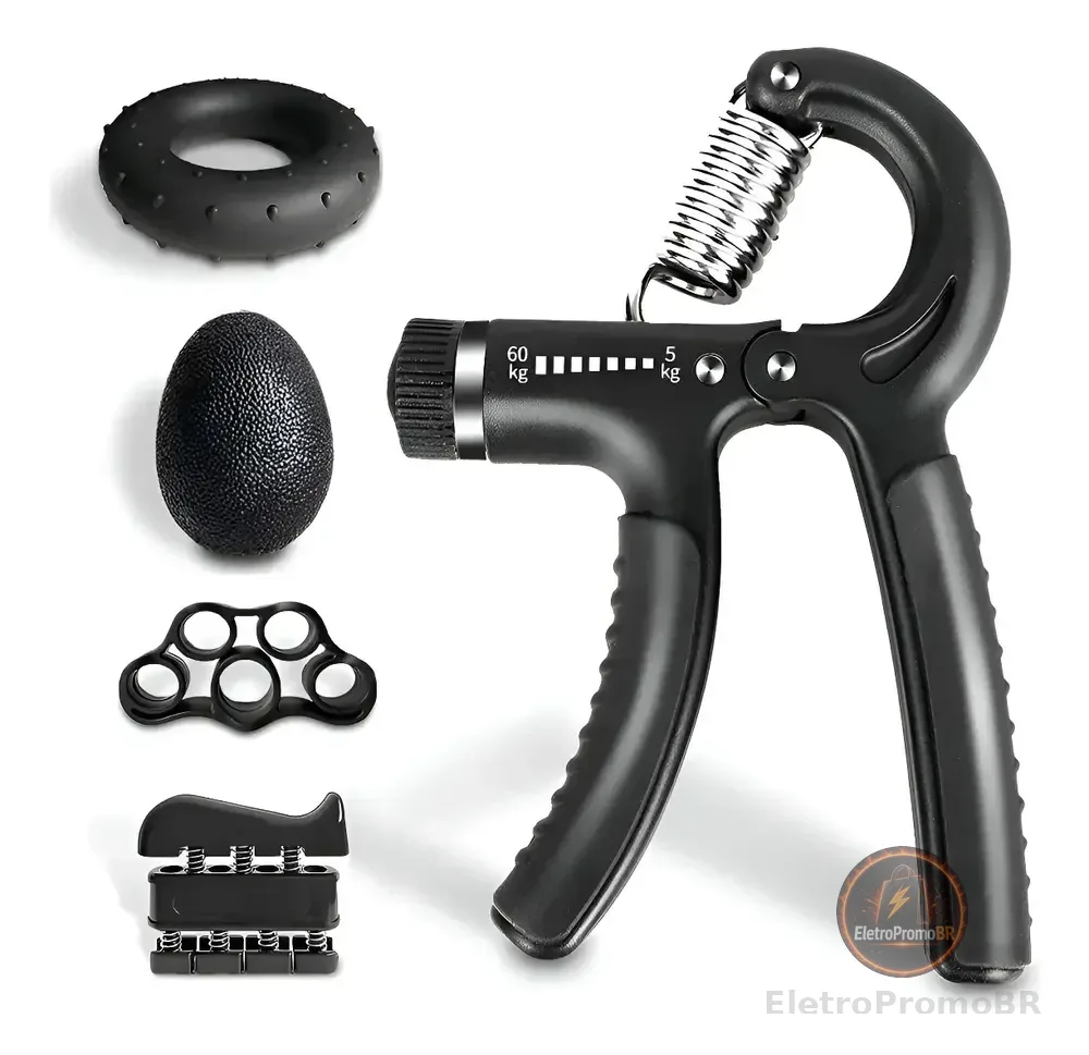 Kit Hand Grip 5 Pçs Exercício Aperto Dedos Mãos Punho Preto