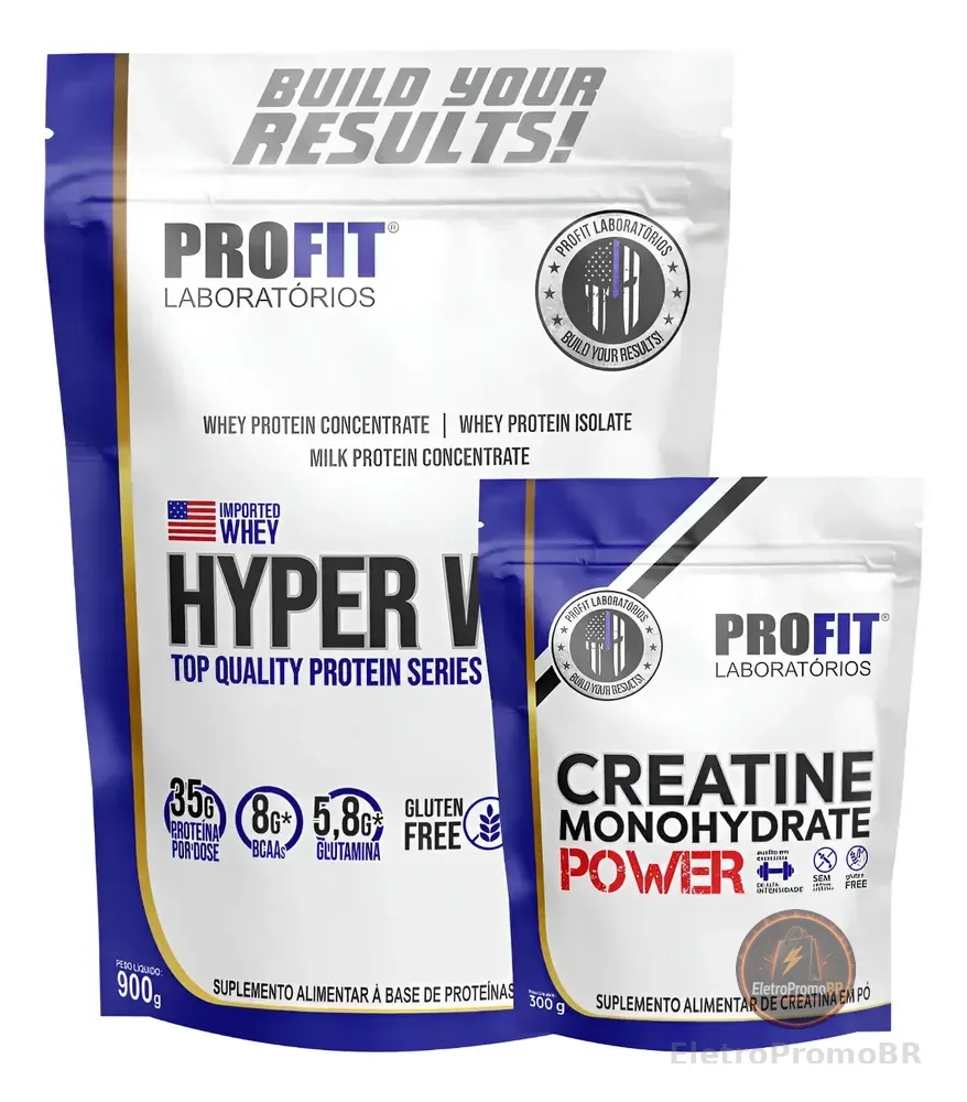 Kit Hyper Whey Protein + Creatina Monohydrate Power Profit Chocolate Com Pasta De Amendoim 900g | Creatina Monohydrate 300g