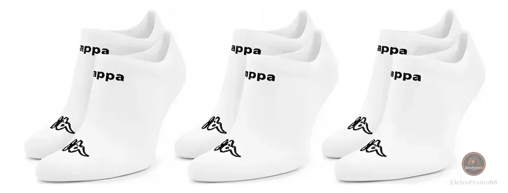 Meias Kappa Kit 3 Pares Sapatilha Soquete Invisível Original Branco 34-38