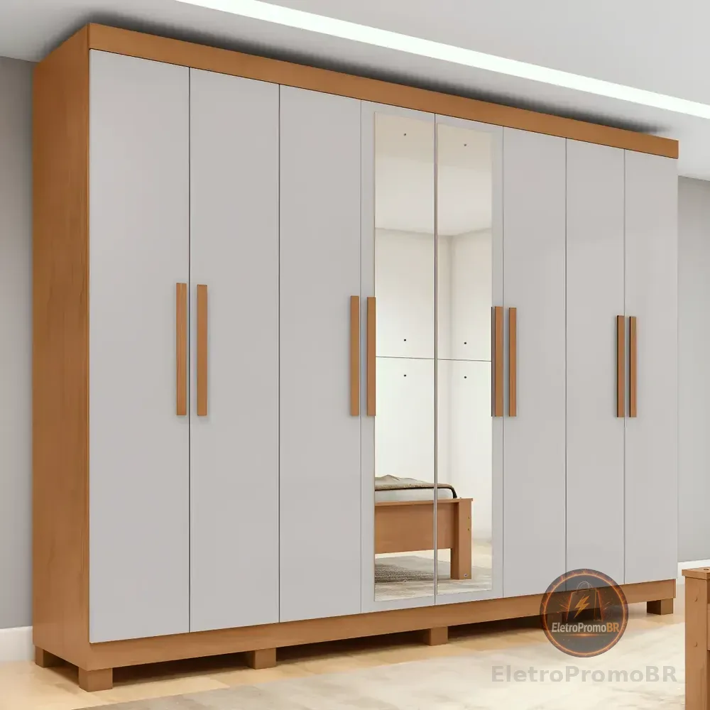 Guarda-roupa Casal Móveis Lopas Easy Slim 8 Portas Com Espelho E Gavetas