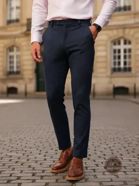 Calça Social Alfaiataria Masculina Malha Elastano Stretch