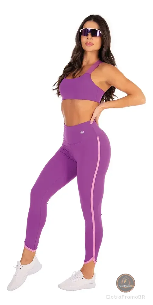 Conjunto Fitness Top E Legging Feminino Manalinda Academia Roxo P