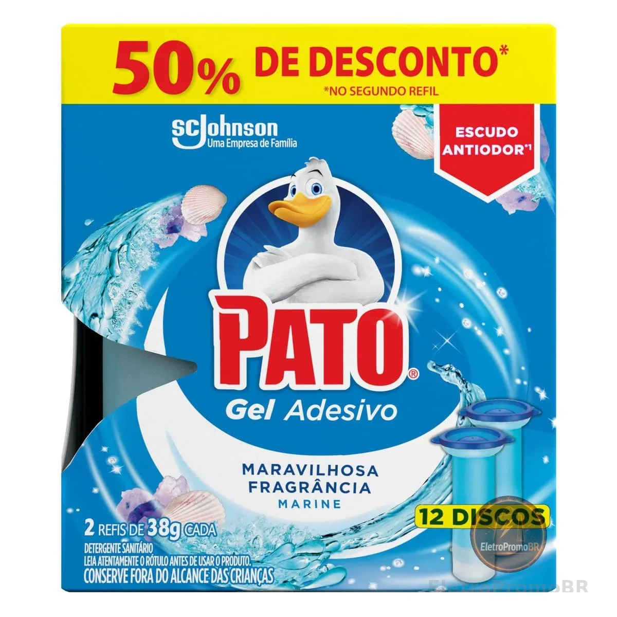 Pato Desodorizador Sanitário Gel Adesivo 2 Refis Marine, 12 Discos