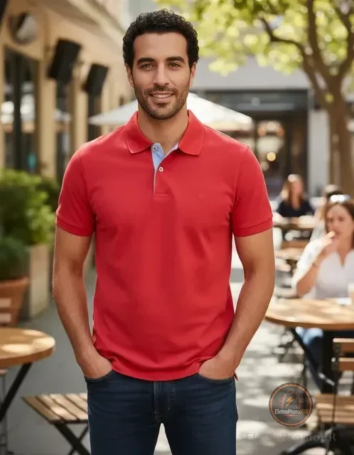Camisa Masculina Social Gola Polo Ogochi Slim Manga Curta