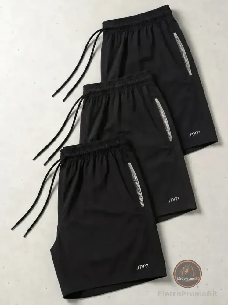 Kit 3 Bermuda Masculina Tactel Com Elastano Academia Treino 3-unidade Preto G