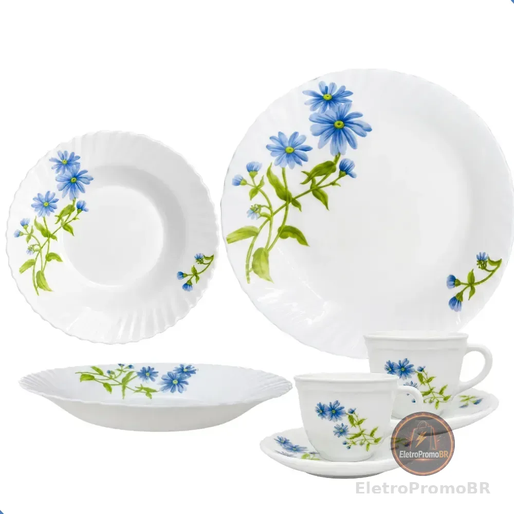 Aparelho De Jantar E Chá 20 Peças Opaline Branco Mesa Posta Branco Floral