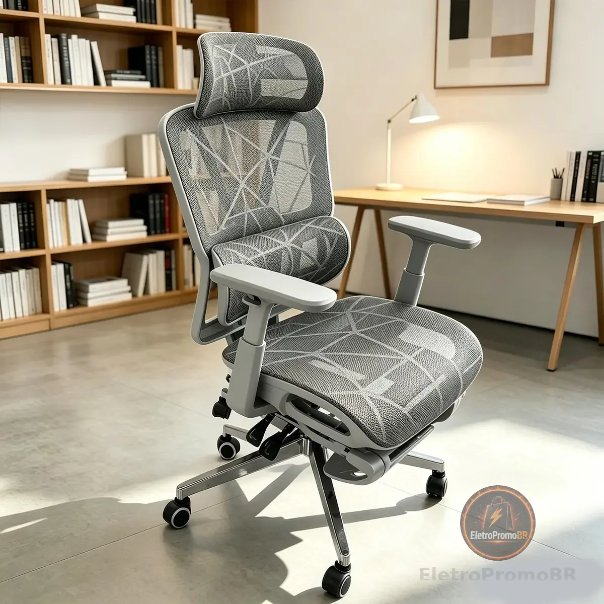 Cadeira de Escritório Ergonômica com Suporte Lombar, Encosto em Mesh Transpirável Braços 3D Aajustáveis e Apoio de Cabeça Regulávell, para Home Office Gamer, Textura Vazada de Relâmpago