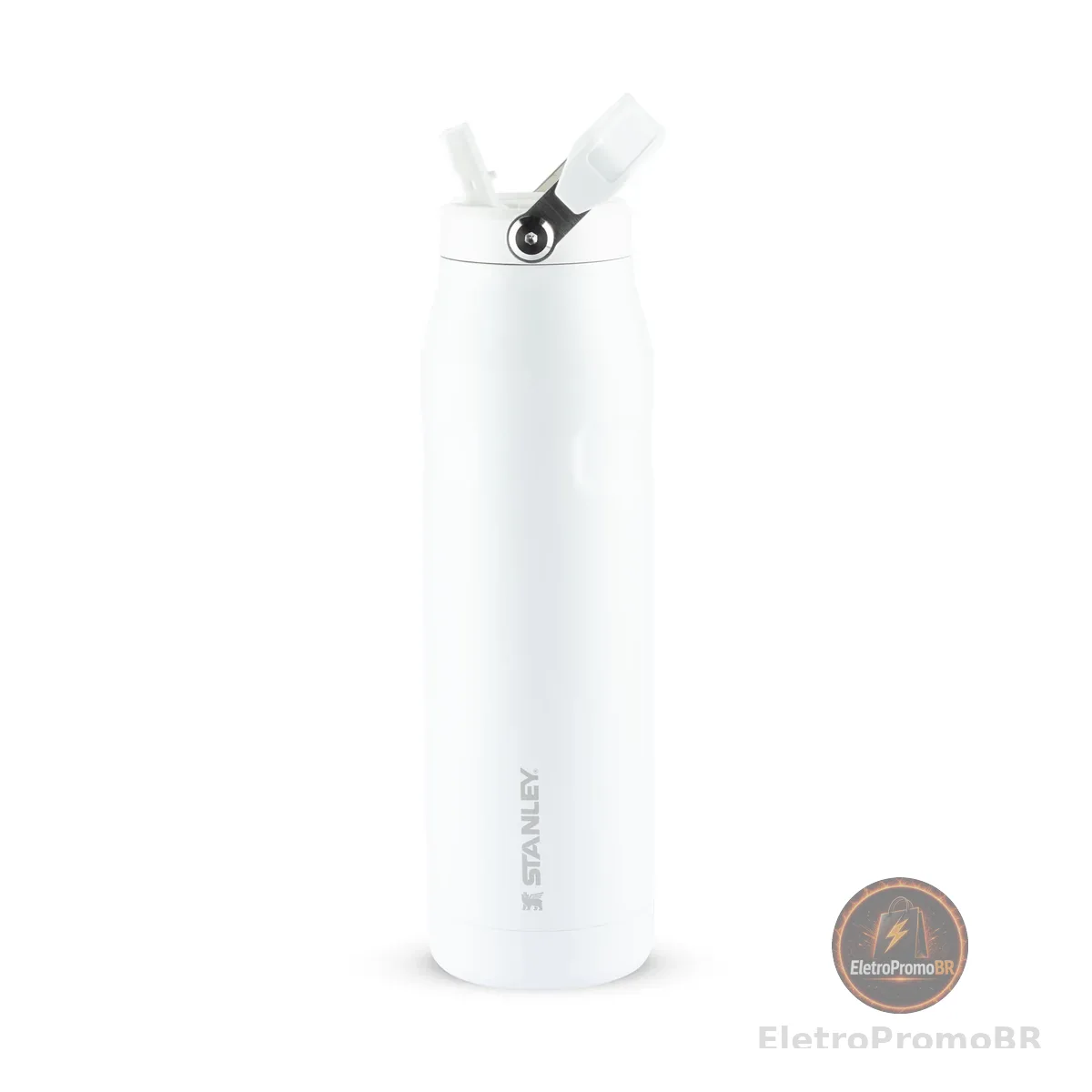 Stanley - Garrafa de Água IceFlow Flip Straw, Canudo Integrado, Abertura Grande, Aço Inoxidável Leve, 1,1 L, Frost