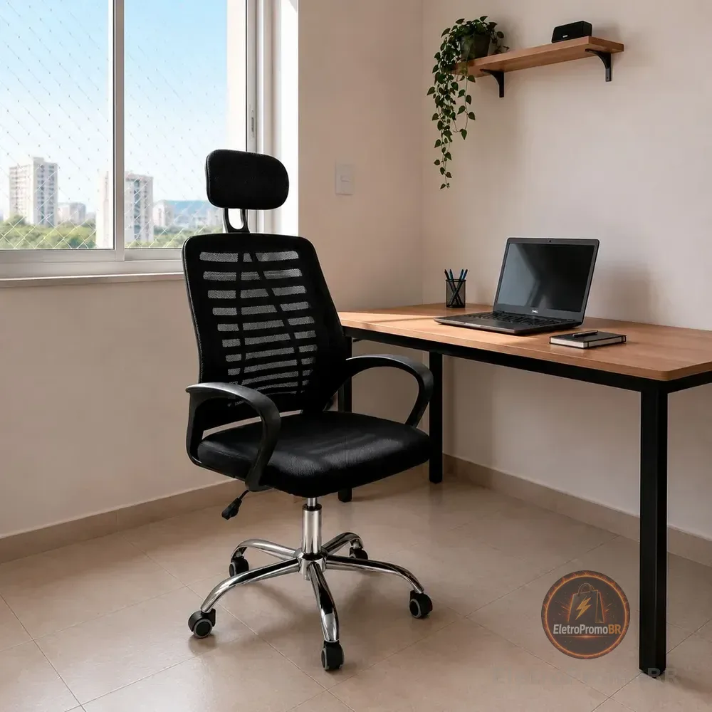 Cadeira Escritório Oficial Diretor Mesh Ergonômica Office Preto Tela Mesh