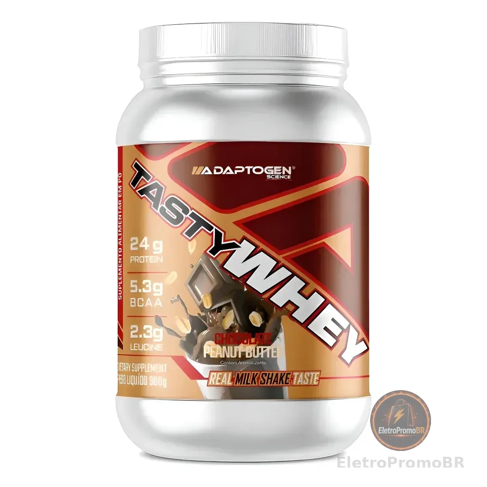 Suplemento Tasty Whey Adaptogen Science Whey Protein 3w Gourmet Pote 900g Sabor Chocolate E Amendoim Chocolate Peanut Butter