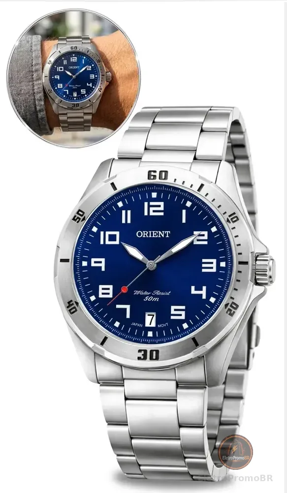 Relogio Orient Masculino Analogico Prateado Mbss1155a D2sx Azul-escuro