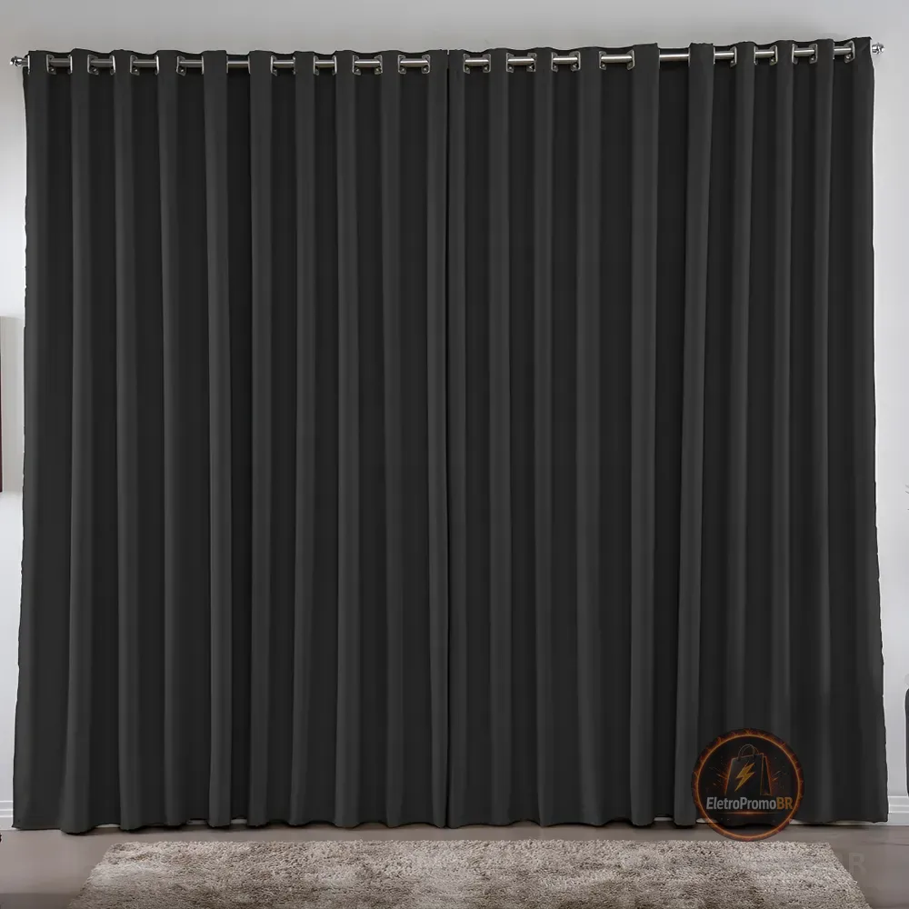 Cortina 3,00x2,80 Metros Blackout Blecaute Preto Corta Luz Em Tecido Grosso Para Quarto E Sala Casa Laura Enxovais