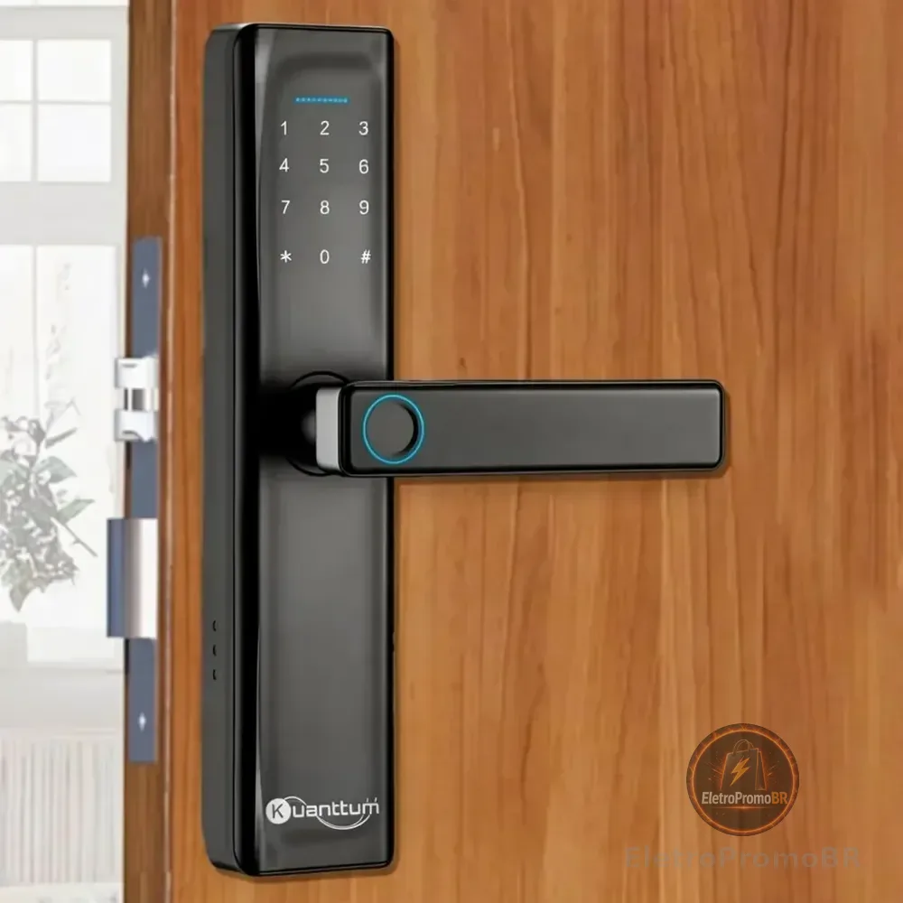 Fechadura Eletronica Digital Com Biometria Senha Kuantttum Delta Pro Preto