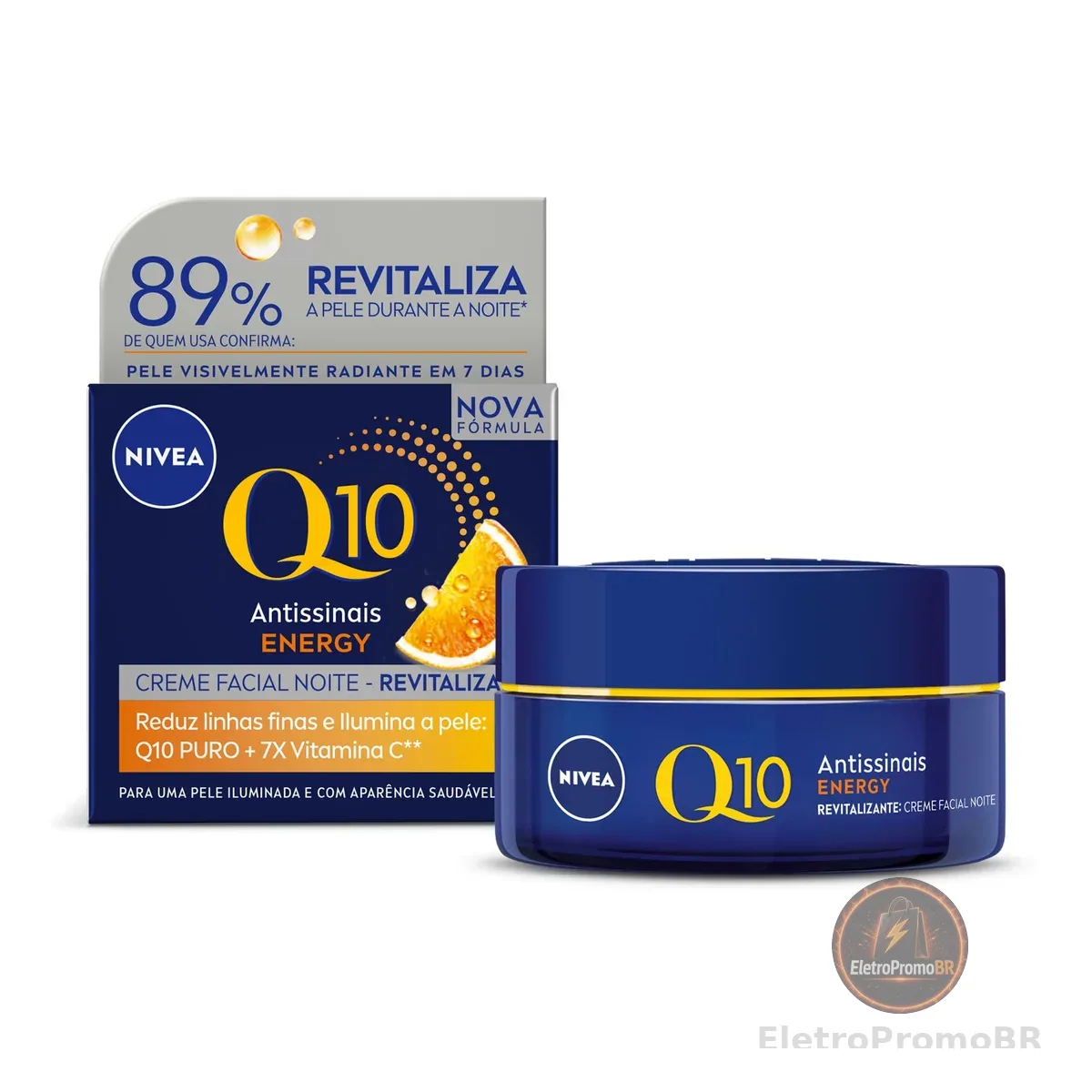 NIVEA Creme Facial Q10 Energy Antissinais Noite 50g, Reduz Linhas Finas, Ilumina, Pele mais Jovem, Revitalizante, Cuidado Facial Noturno