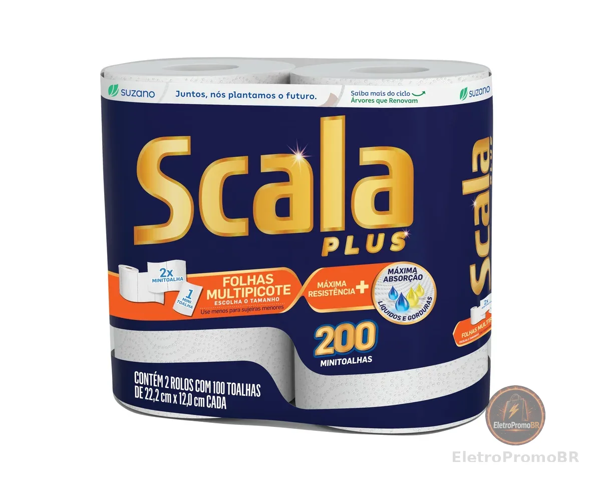 Scala Plus Papel Toalha Multipicote, 200 Toalhas (2 Rolos de 100 Toalhas Cada)