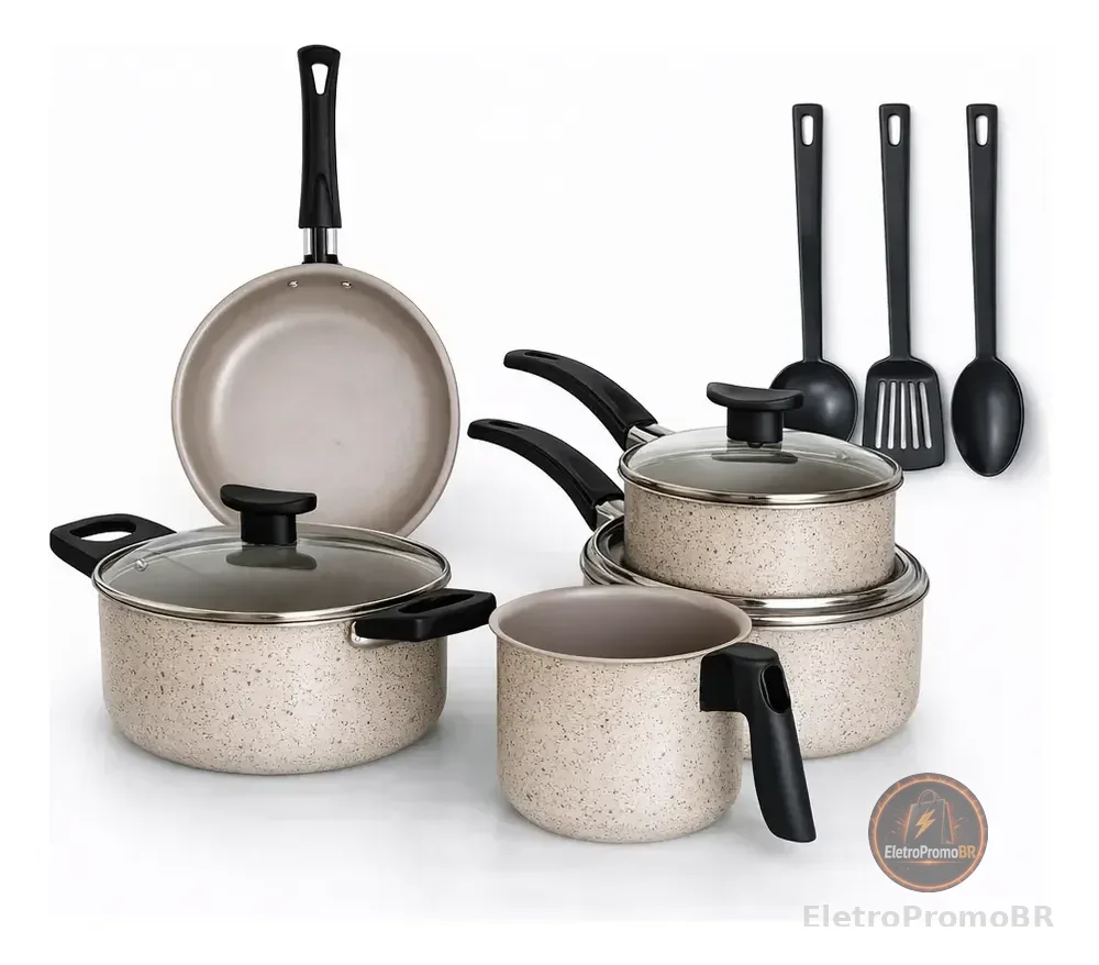 Jogo De Panelas 8 Peças Teflon Antiaderente Cozinha Completa Marfim