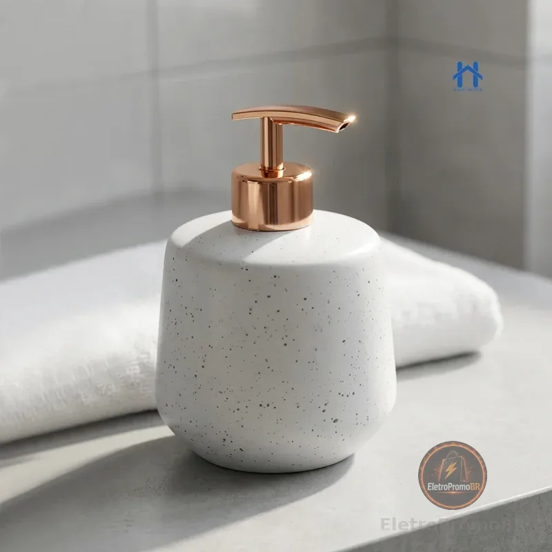 Frasco Porta Sabonete Liquido Redondo 500ml Cerâmica Granulada para Banheiro
