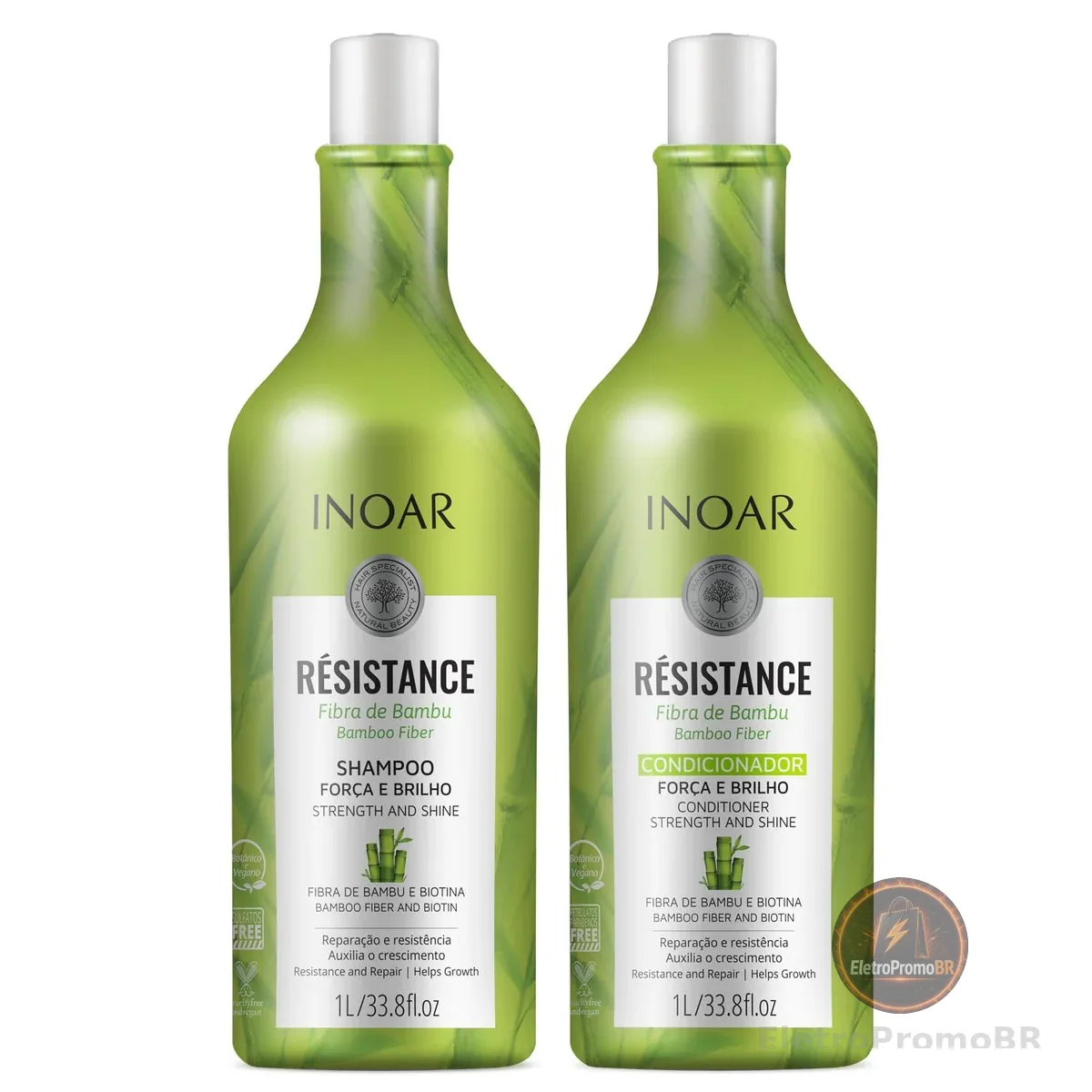 Inoar, Kit Resistance Bambu – Shampoo e Condicionador 1L, Fortalecimento e Crescimento Capilar, Hidratação e Brilho, Para Cabelos Danificados ou Quebradiços