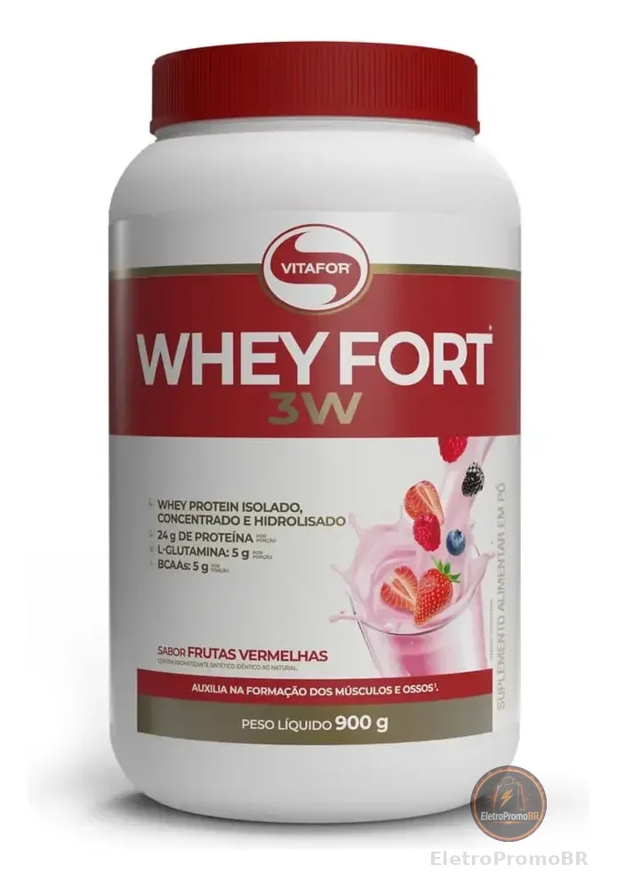 Suplemento Alimentar Whey Fort 3W Sabor Frutas Vermelhas 900g Vitafor