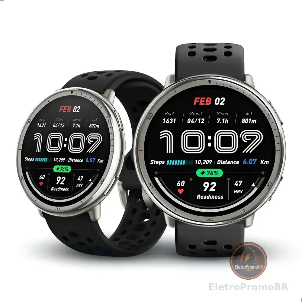 Relógio Amazfit Active 2 Smartwatch Prateado Silicone Preto