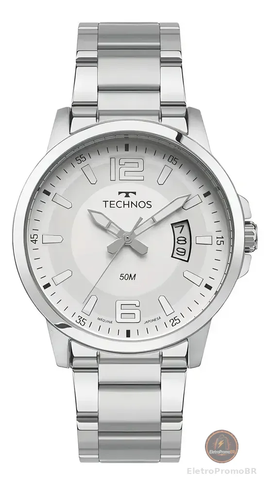 Relógio Technos Racer Prata Aço Inox Resistência Água 50m