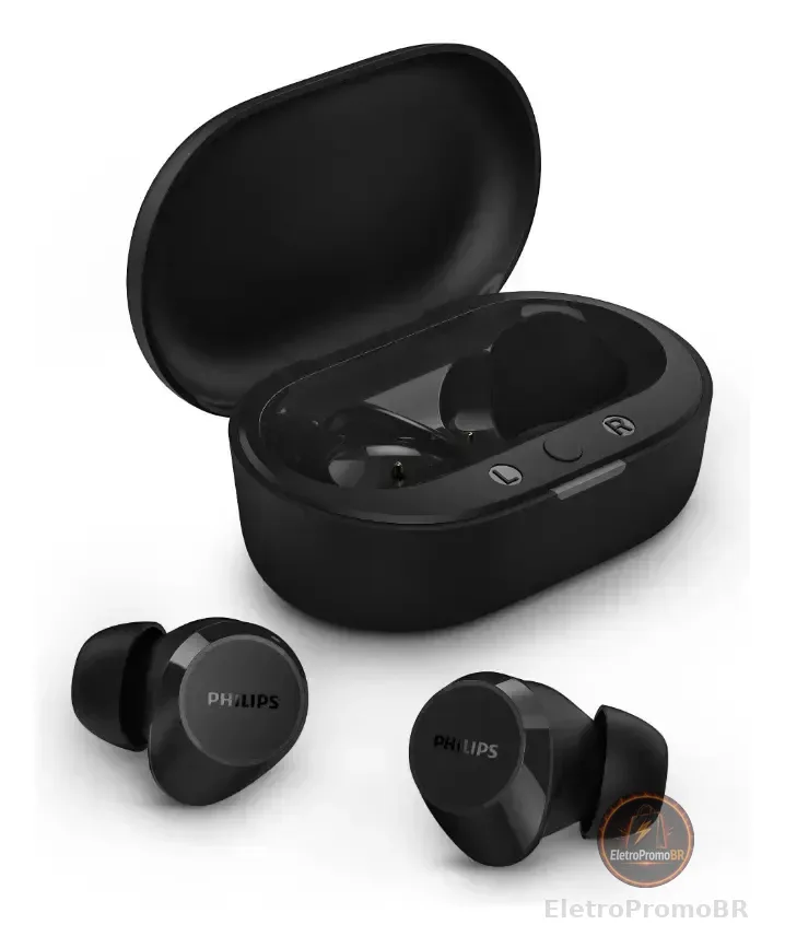 Fone De Ouvido Sem Fio TWS TAT1209BK Bluetooth 18h Philips Resistente a Água IPX4