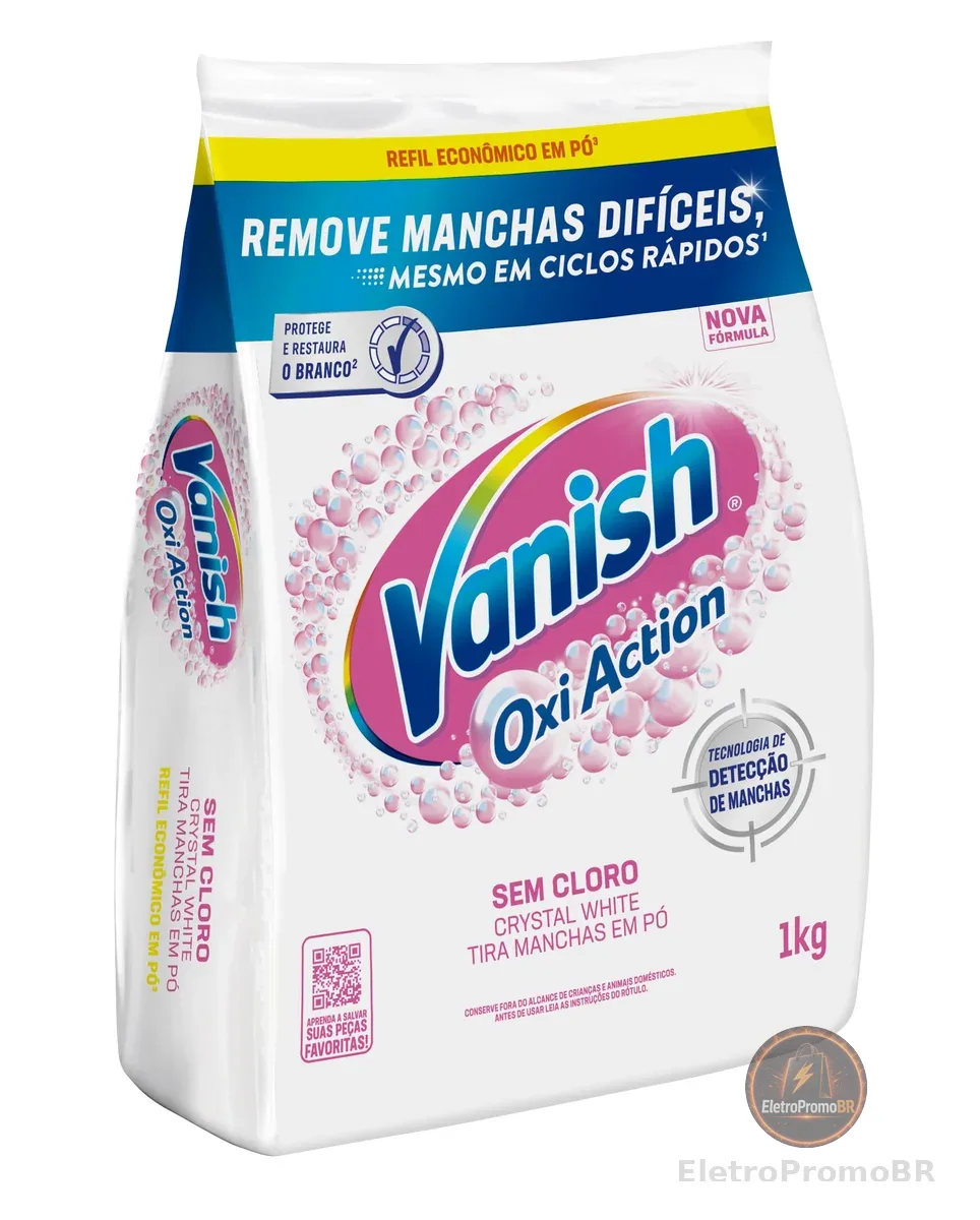 Tira Manchas Vanish em Pó Crystal White Oxi Action para roupas brancas Refil Econômico 1kg