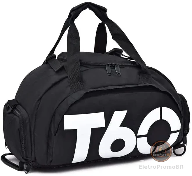 Mochila Mala T60 Para Academia Natação Camping na Cor Preta