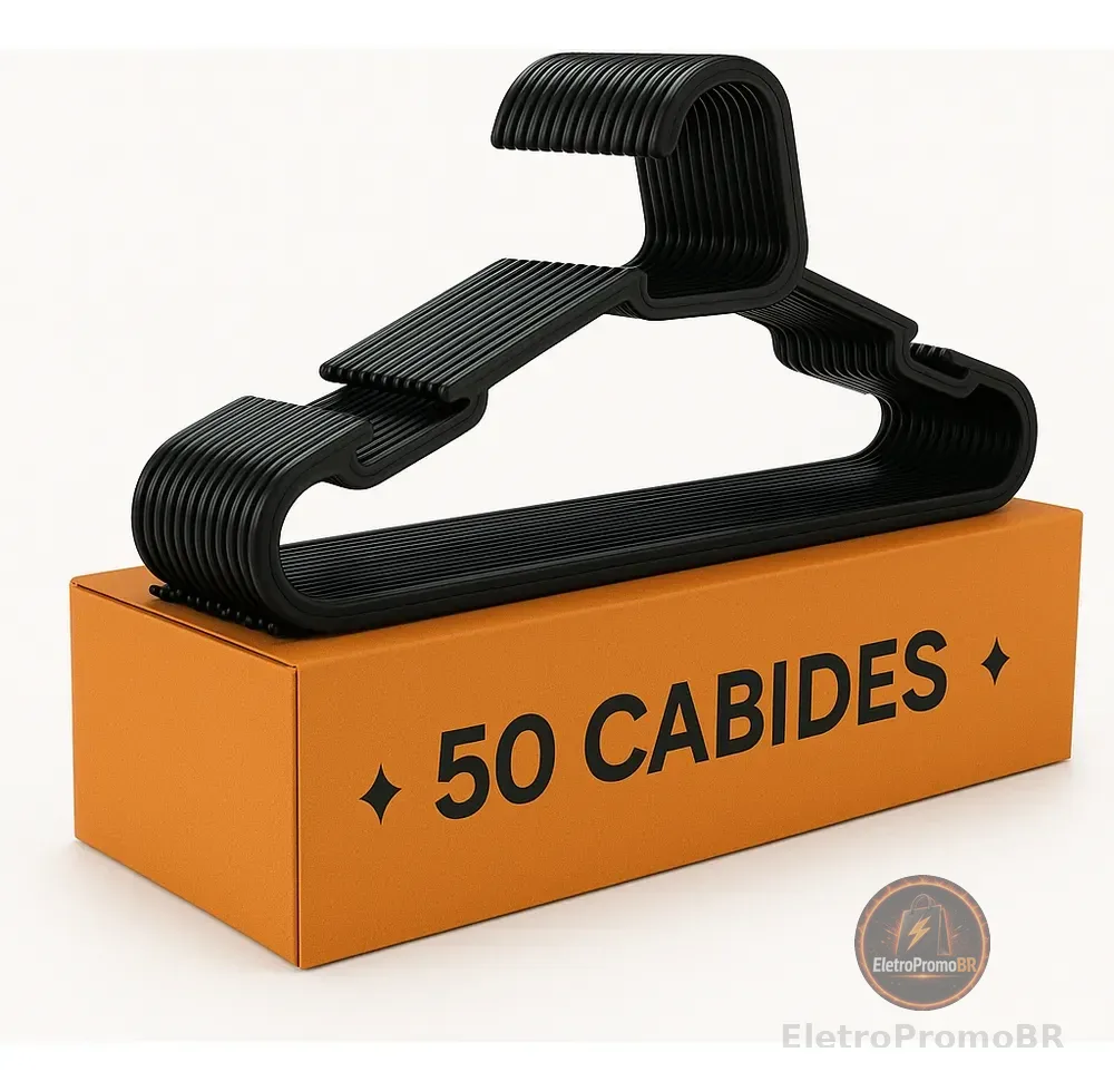 Kit 50 Cabide Adulto Preto Reforçado Organizador Combate