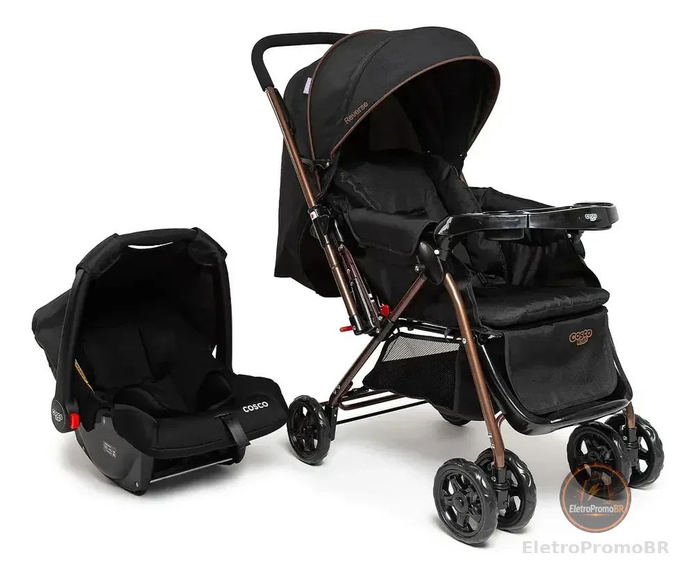 Travel System Cosco Kids, Reverse Duo, 0 a 15kg, Preto Bronze