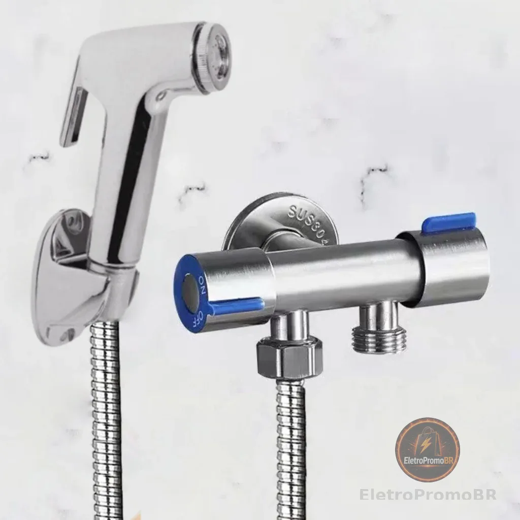 Kit Ducha Higiênica com Registro Torneira Dupla em Aço Inox 304 Aço Escovado Banheiro Lavabo