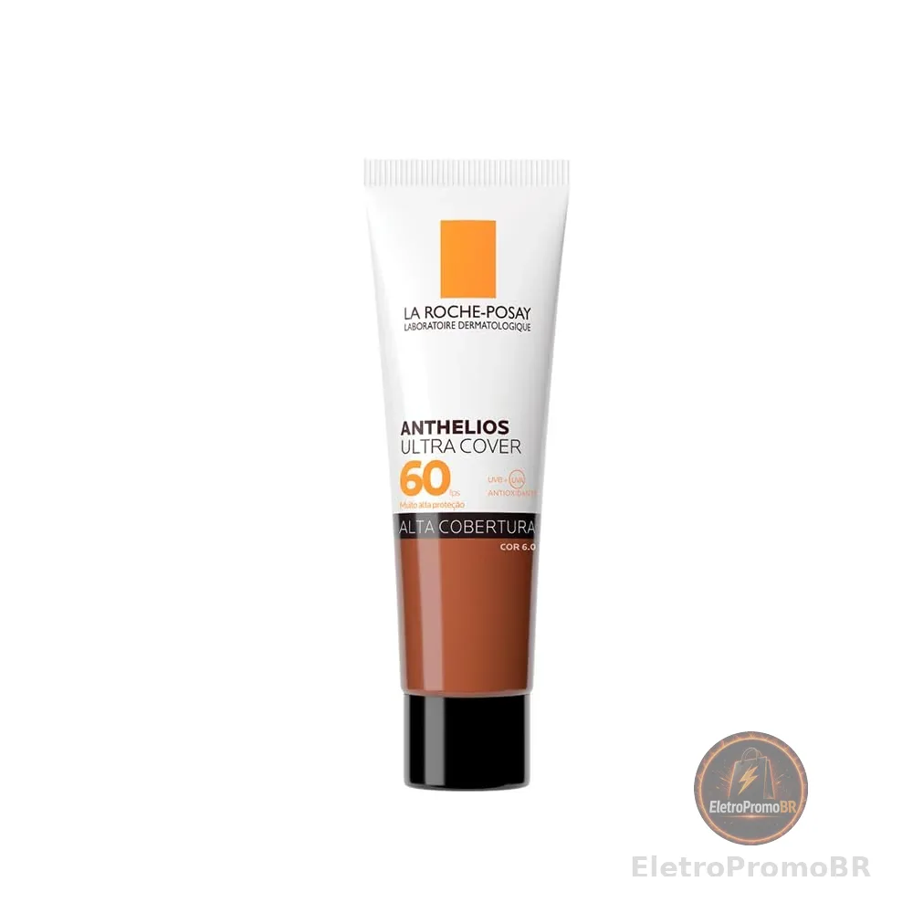 La Roche-Posay, Ultra Cover, Protetor Solar com Cor e Performance de Maquiagem, 12h de cobertura de base em uma única camada, Textura Fluida, Oil free, Toque Seco, FPS60, 30g