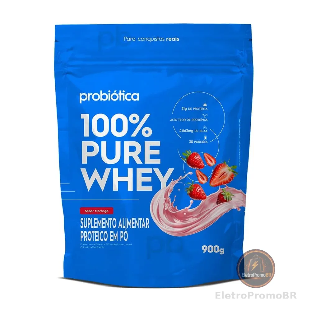 Probiótica 100% Pure Whey Refil (900G) Morango