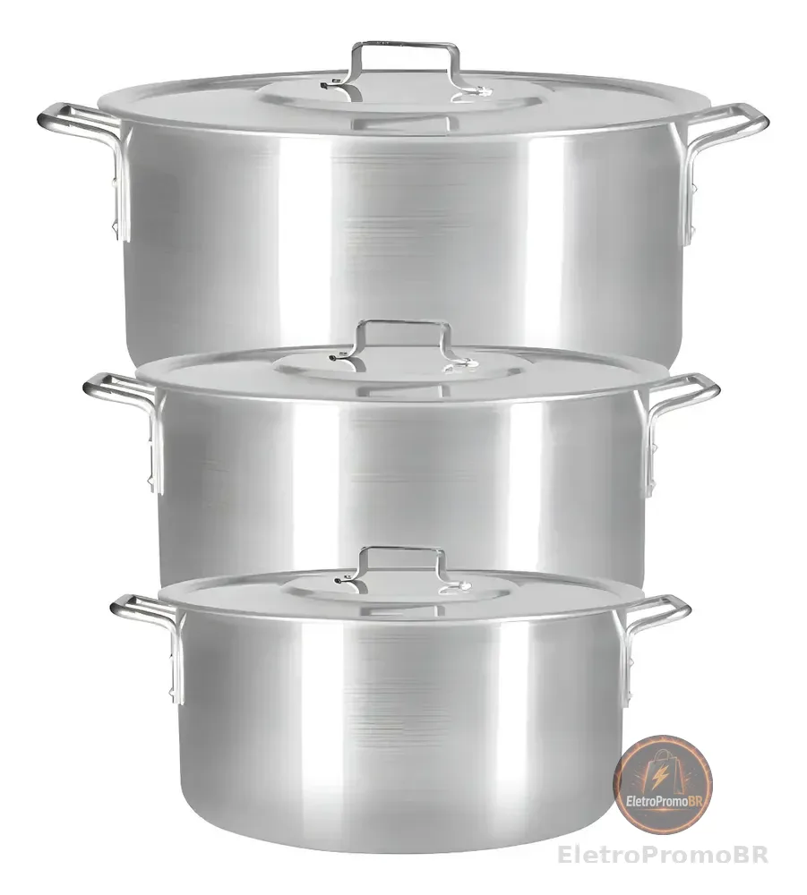 Kit Panela Galacto Utilidades Feijoada Caldo De Alumínio 3 Peças Industrial