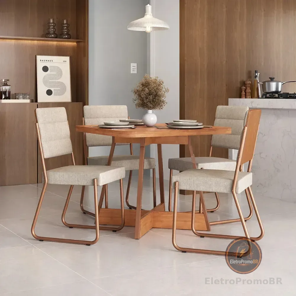 Conjunto Sala Jantar 4 Cadeiras Charlotte Carraro Nogal Rose