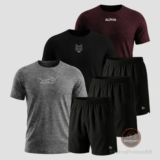 Kit 6 Peças Dry 3 Camisetas E 3 Bermudas Alpha