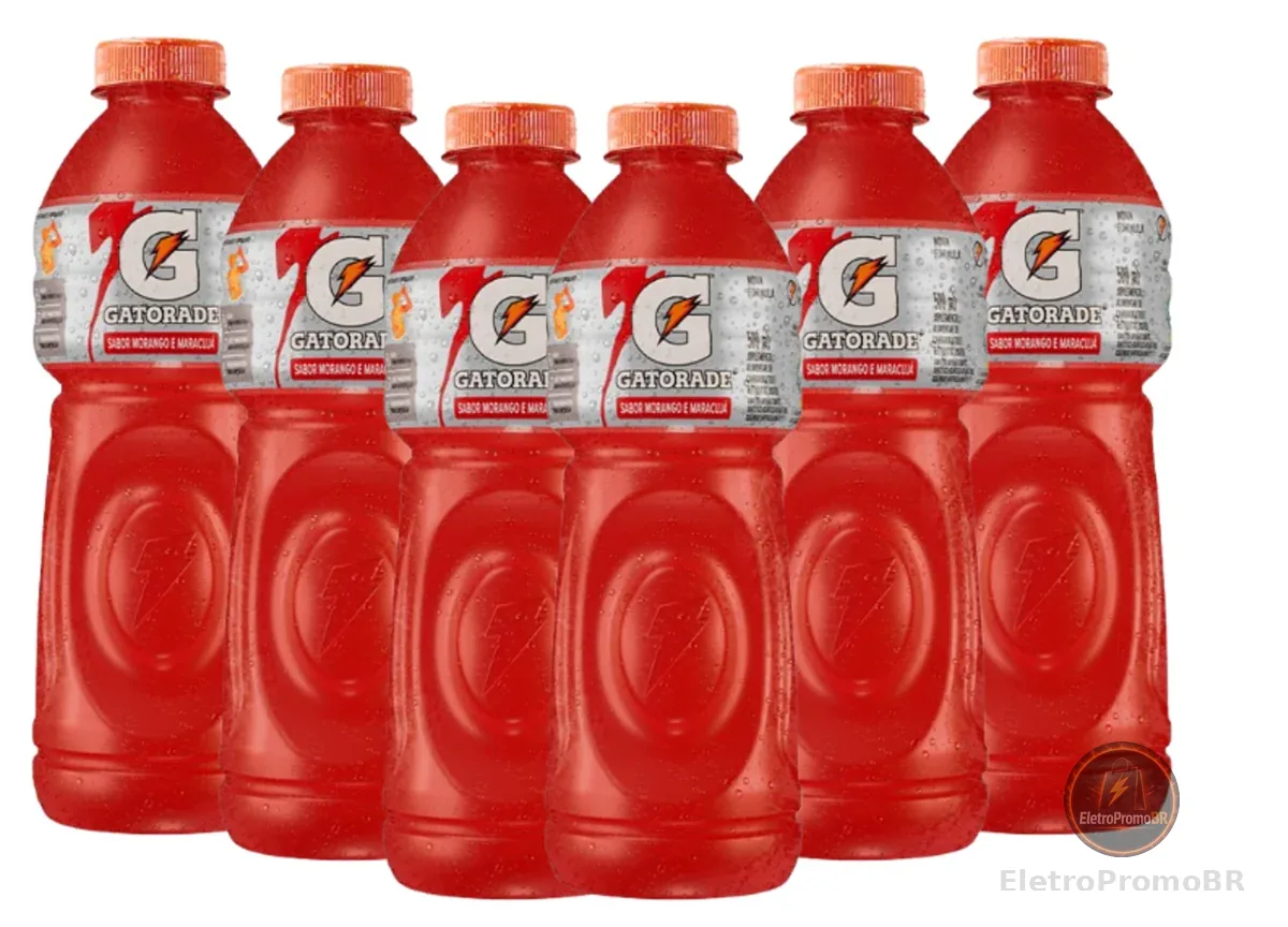 Isotônico Gatorade Morango com Maracujá, Garrafa 500ml, Pack com 6 unidades